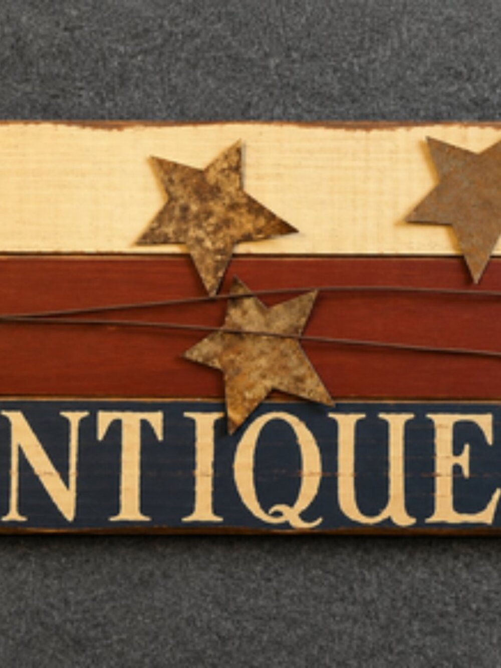 Rustic "Antiques" Wooden Wall Sign with Metal Stars – Farmhouse Vintage Décor